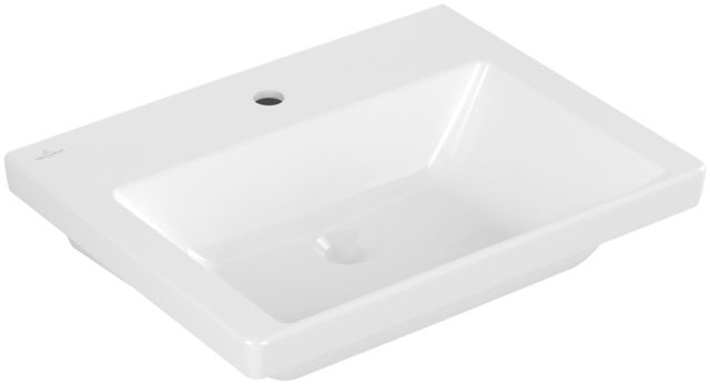 V&B Schrank-Waschtisch Subway 3.0 60x47cm, eckig, Unterseite geschliffen, mit 1 Hahnloch/ohne Überlauf, weiß