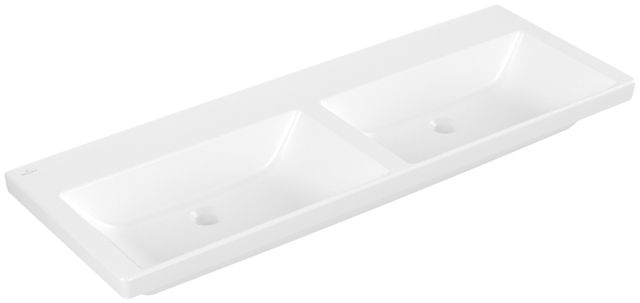 V&B Schrank-Doppelwaschtisch Subway 3.0 130x47cm, eckig, ohne Hahnloch/ohne Überlauf, stone white C-plus