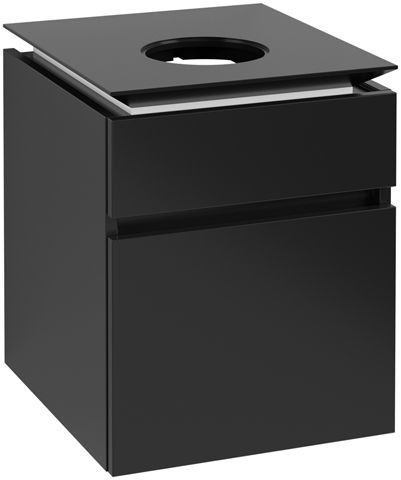 V&B Waschtischunterschrank Legato 45x55x50cm, Waschtisch mittig, Black Matt Lacquer