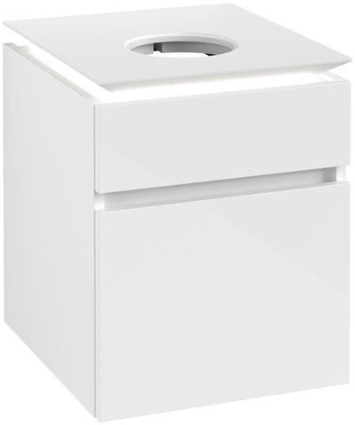 V&B Waschtischunterschrank Legato 45x55x50cm, Waschtisch mittig, mit LED-Beleuchtung, Glossy White
