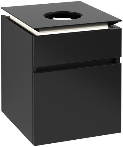 V&B Waschtischunterschrank Legato 45x55x50cm, Waschtisch mittig, mit LED-Beleuchtung, Black Matt Lacquer