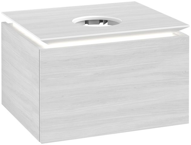 V&B Waschtischunterschrank Legato 60x38x50cm, Waschtisch mittig, mit LED-Beleuchtung, White Wood