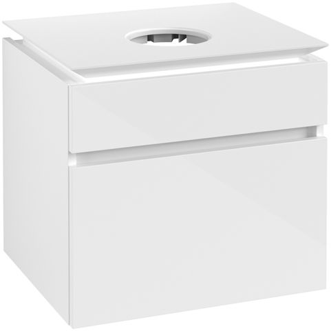V&B Waschtischunterschrank Legato 60x55x50cm, Waschtisch mittig, Glossy White