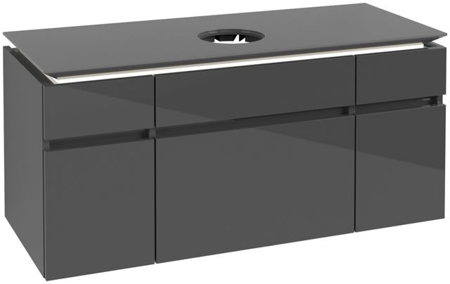 V&B Waschtischunterschrank Legato 120x55x50cm, Waschtisch mittig, mit LED-Beleuchtung, Glossy Grey