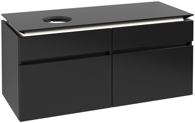 V&B Waschtischunterschrank Legato 120x55x50cm, Waschtisch links, mit LED-Beleuchtung, Black Matt Lacquer