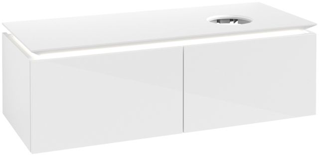 V&B Waschtischunterschrank Legato 120x38x50cm, Waschtisch rechts, mit LED-Beleuchtung, Glossy White