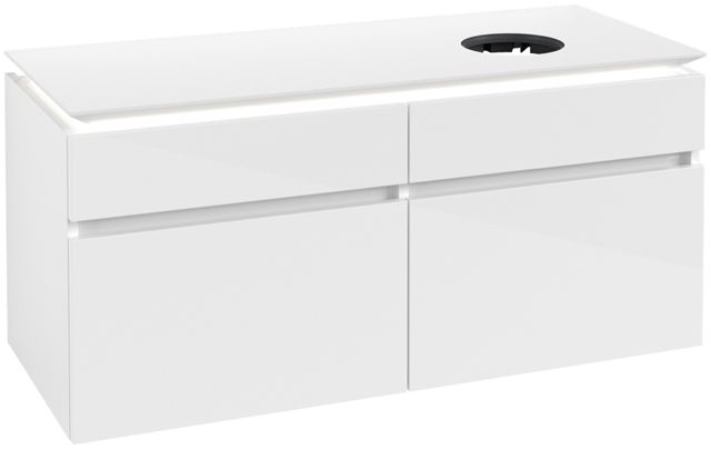 V&B Waschtischunterschrank Legato 120x55x50cm, Waschtisch rechts, mit LED-Beleuchtung, Glossy White