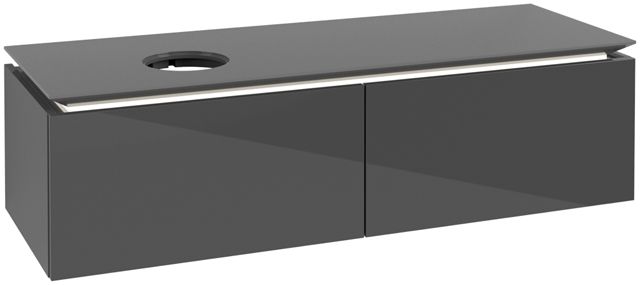 V&B Waschtischunterschrank Legato 140x38x50cm, Waschtisch links, mit LED-Beleuchtung, Glossy Grey