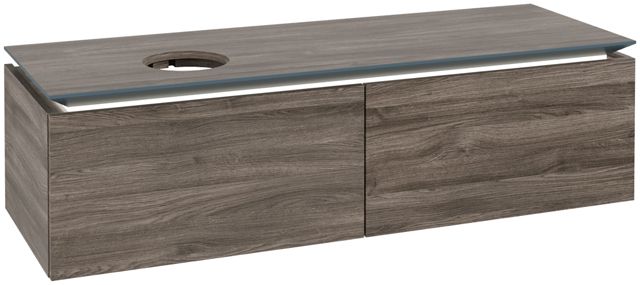 V&B Waschtischunterschrank Legato 140x38x50cm, Waschtisch links, mit LED-Beleuchtung, Stone Oak