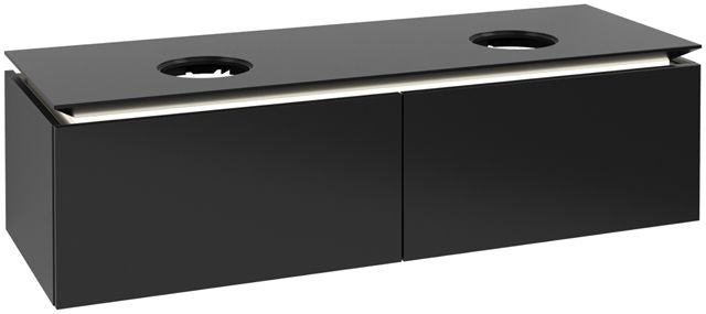 V&B Waschtischunterschrank Legato 140x38x50cm, für 2 Waschtische, mit LED-Beleuchtung, Black Matt Lacquer