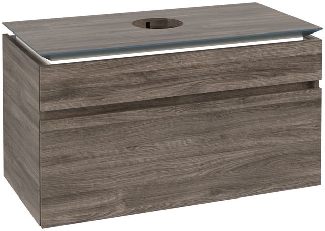 V&B Waschtischunterschrank Legato 100x55x50cm, Waschtisch mittig, mit LED-Beleuchtung, Stone Oak