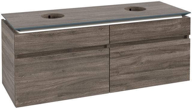 V&B Waschtischunterschrank Legato 140x55x50cm, für 2 Waschtische, mit LED-Beleuchtung, Stone Oak