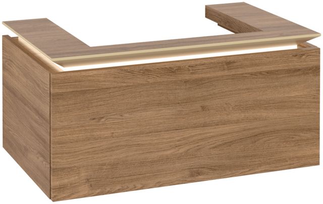 V&B Waschtischunterschrank Legato 80x38x50cm, Waschtisch mittig, mit LED-Beleuchtung, Kansas Oak