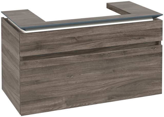 V&B Waschtischunterschrank Legato 100x55x50cm, Waschtisch mittig, mit LED-Beleuchtung, Stone Oak