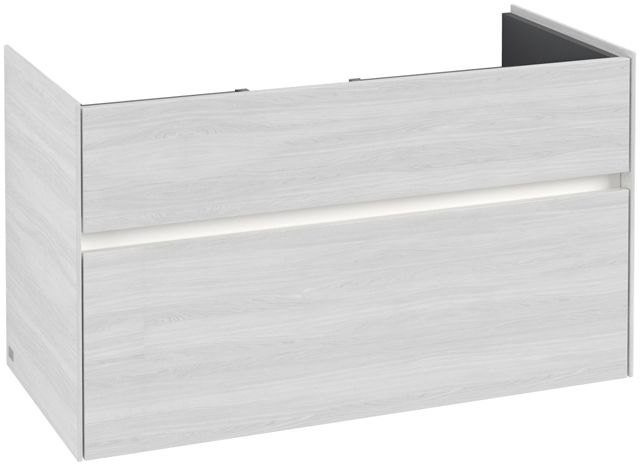 V&B Waschtischunterschrank Collaro 95,4x54,6x44,4cm, Waschbecken mittig, LED-Beleuchtung 7W, white wood