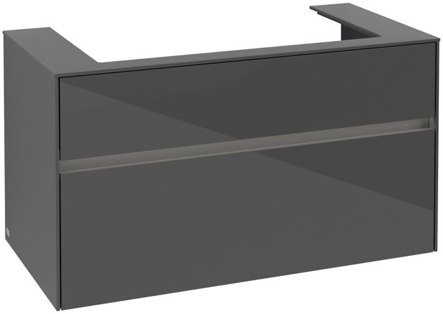 V&B Waschtischunterschrank Collaro 100x54,8x50cm, Waschtisch mittig, LED-Beleuchtung 7,3 W, glossy grey
