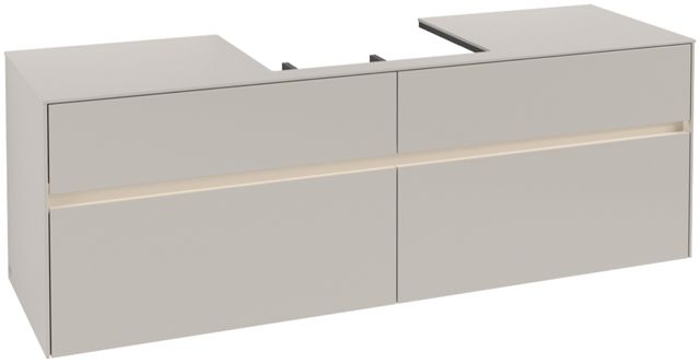 V&B Waschtischunterschrank Collaro 160x54,8x50cm, Waschtisch mittig, LED-Beleuchtung 12W, soft grey