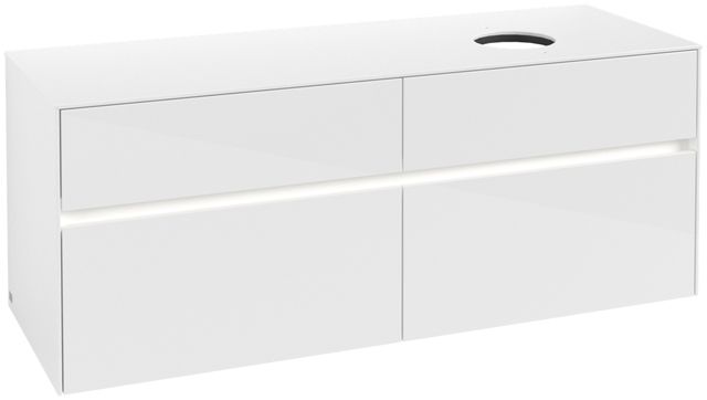V&B Waschtischunterschrank Collaro 140x54,8x50cm, Waschtisch rechts, LED-Beleuchtung 10,4W, glossy white