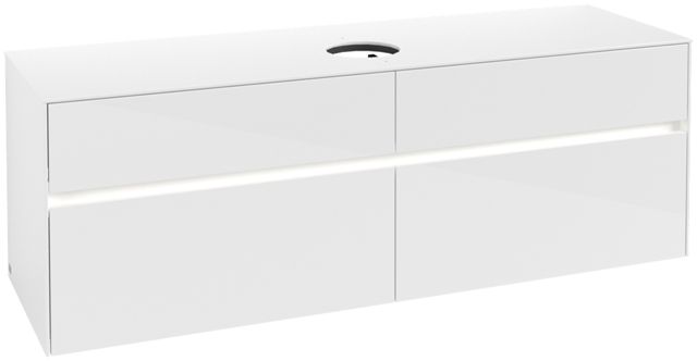 V&B Waschtischunterschrank Collaro 160x54,8x50cm, Waschtisch mittig, LED-Beleuchtung 12W, glossy white