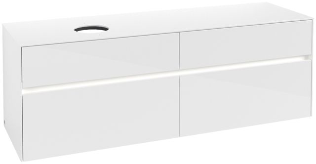 V&B Waschtischunterschrank Collaro 160x54,8x50cm, Waschtisch links, LED-Beleuchtung 12W, glossy white