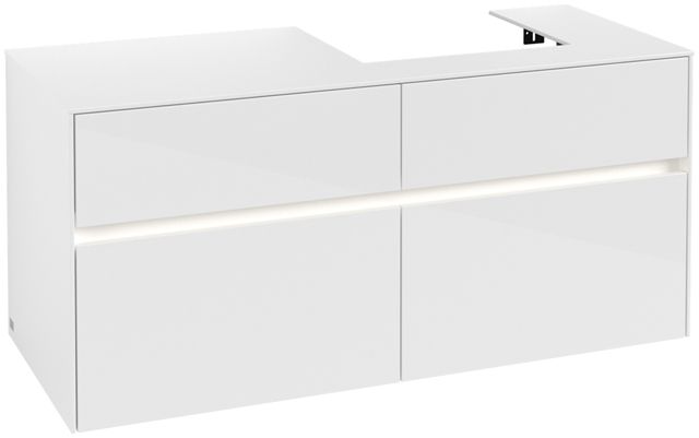 V&B Waschtischunterschrank Collaro 120x54,8x50cm, Waschtisch rechts, LED-Beleuchtung 8,8 W, glossy white