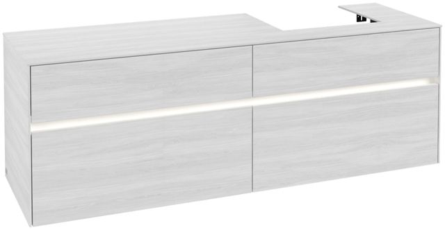 V&B Waschtischunterschrank Collaro 160x54,8x50cm, Waschtisch rechts, LED-Beleuchtung 12W, white wood