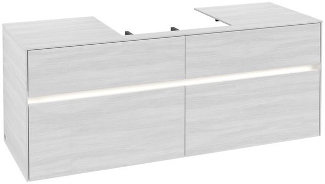 V&B Waschtischunterschrank Collaro 140x54,8x50cm, Waschtisch mittig, LED-Beleuchtung 10,4 W, white wood