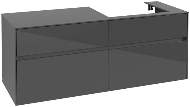 V&B Waschtischunterschrank Collaro 140x54,8x50cm, Waschtisch rechts, glossy grey