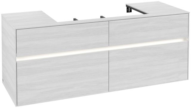 V&B Waschtischunterschrank Collaro 140x54,8x50cm, Waschtisch mittig, LED-Beleuchtung 10,4 W, white wood