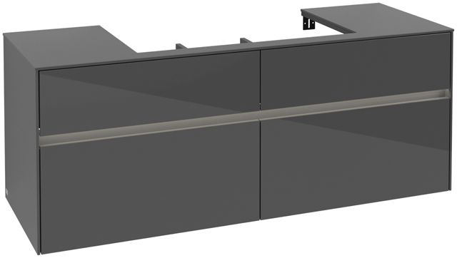 V&B Waschtischunterschrank Collaro 140x54,8x50cm, Waschtisch mittig, LED-Beleuchtung 10,4 W, glossy grey