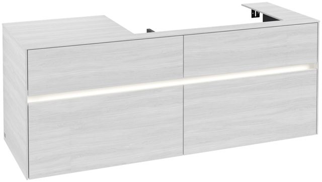 V&B Waschtischunterschrank Collaro 140x54,8x50cm, Waschtisch rechts, mit LED-Beleuchtung, white wood
