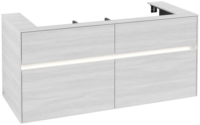 V&B Waschtischunterschrank Collaro 120x54,8x50cm, Waschtisch mittig, LED-Beleuchtung 8,8 W, white wood