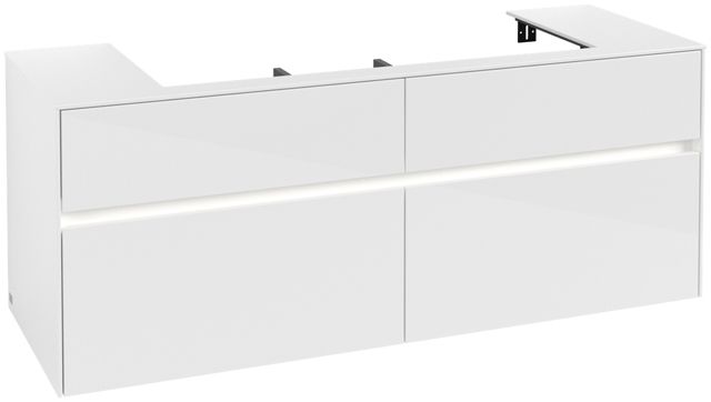V&B Waschtischunterschrank Collaro 140x54,8x50cm, Waschtisch mittig, LED-Beleuchtung 10,4 W, glossy white