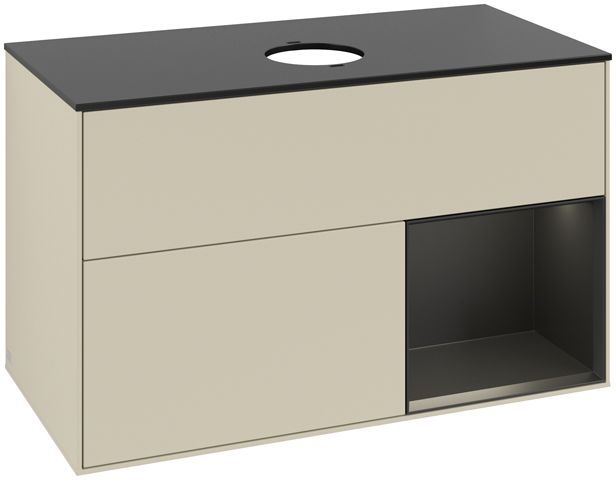 V&B Waschtisch-Unterschrank Finion 100cm, Abdeckplatte black matt, Regal Black matt lacquer, Silk Grey Matt Lacquer