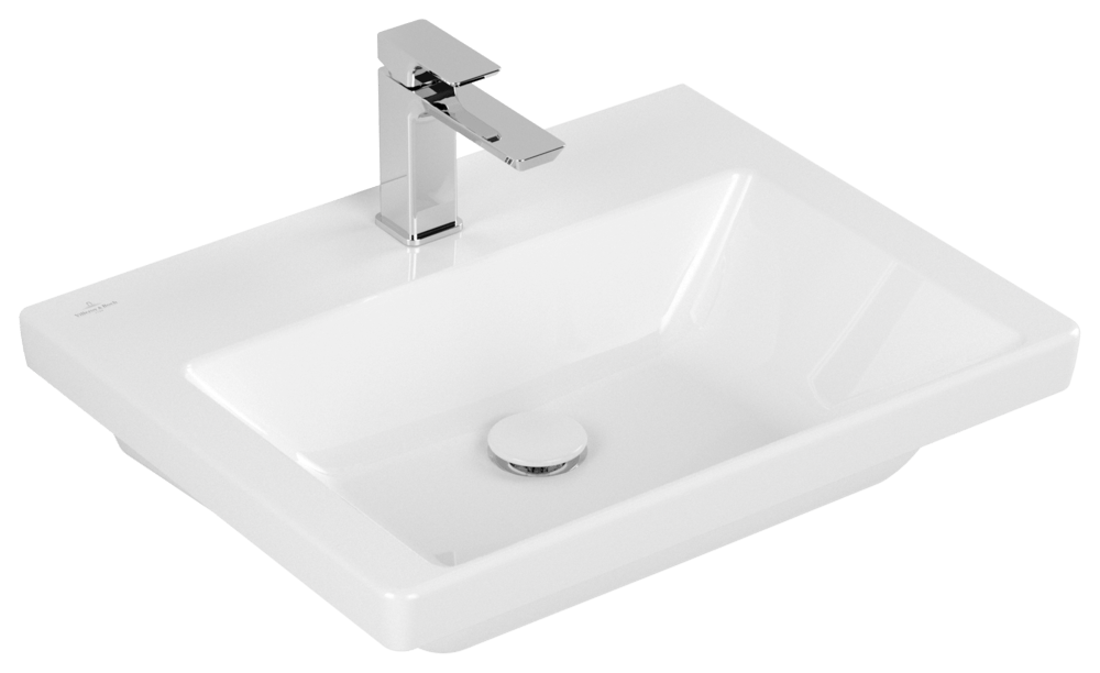 V&B Schrank-Waschtisch Subway 3.0 60x47cm, eckig, mit 1 Hahnloch/ohne Überlauf, weiß C-plus