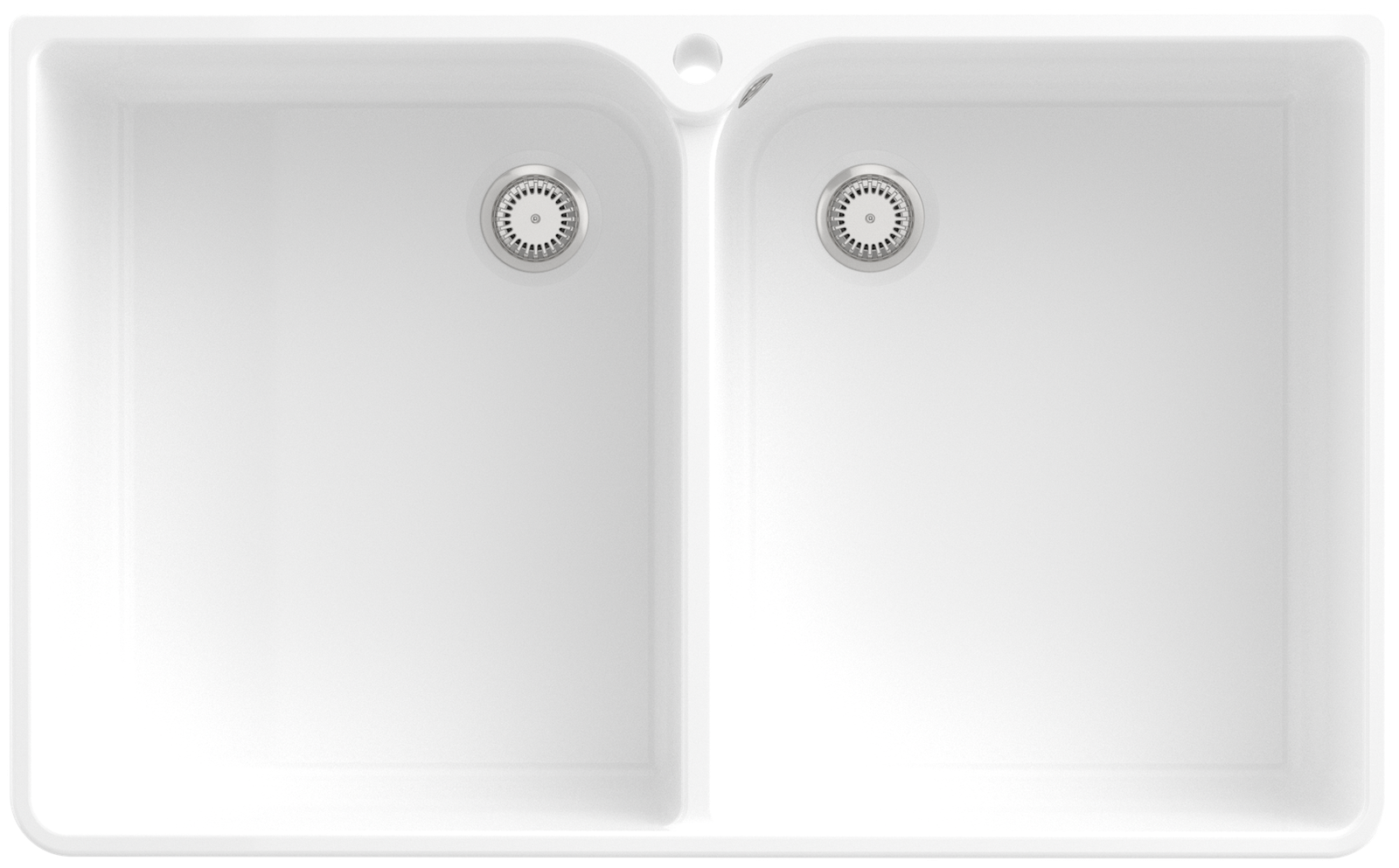 V&B Spülstein Doppelbecken 90 X Ablaufgarnitur mit Handbetätigung, mit Handbetätigung, weiß alpin CeramicPlus