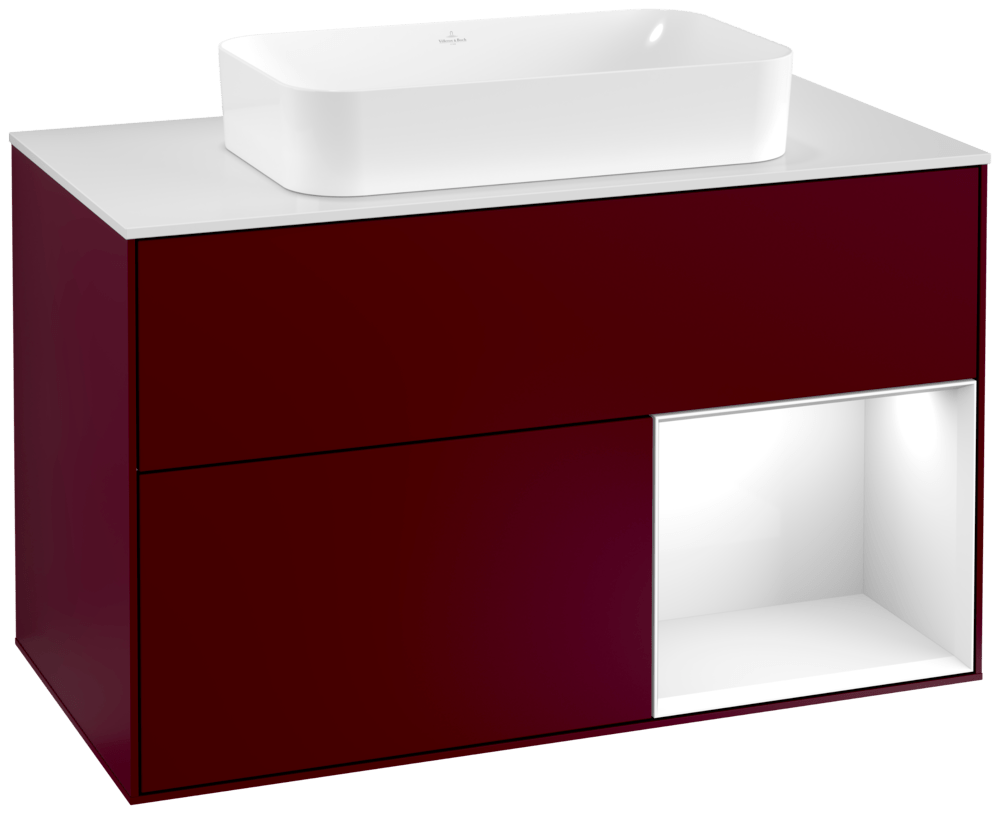 V&B Waschtisch-Unterschrank Abdeckplatte white matt Finion 100x60,3cm, Regal rechts Glossy white lacquer, Peony Matt