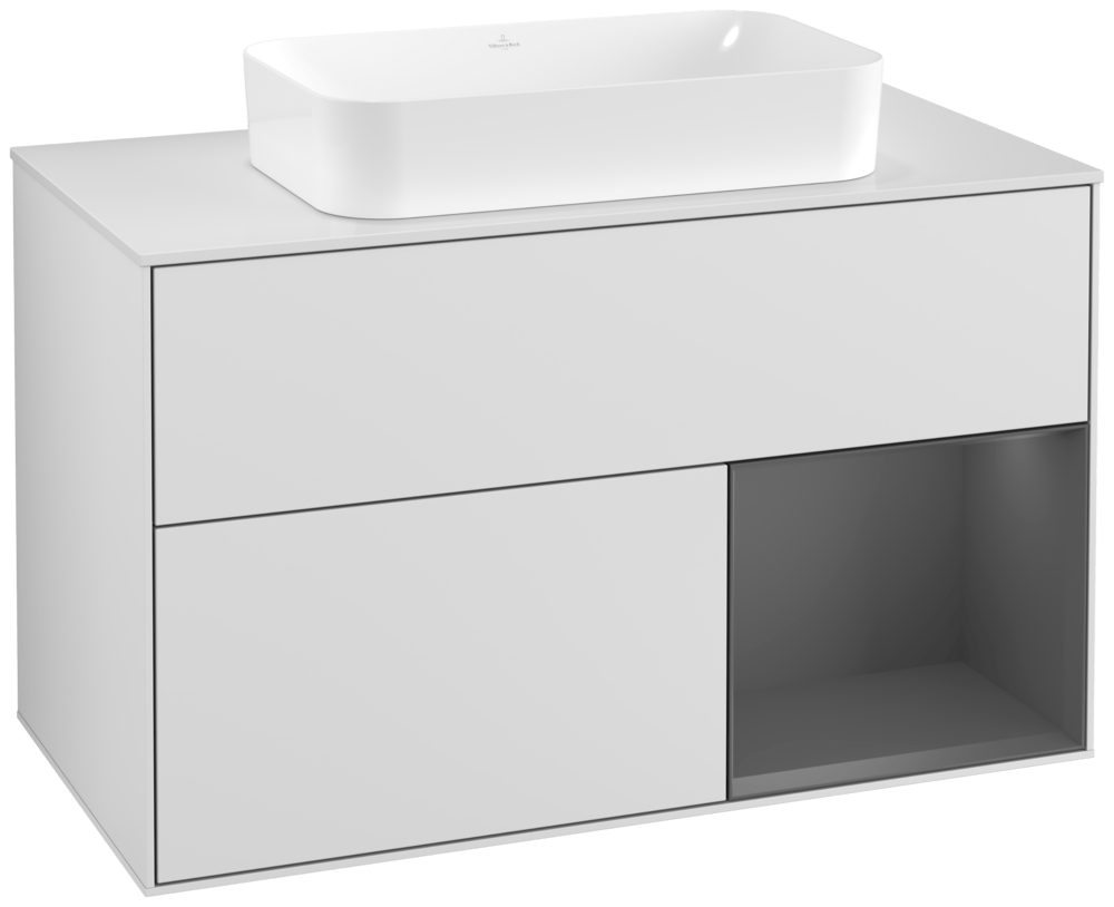 V&B Waschtisch-Unterschrank Abdeckplatte white matt Finion 100x60,3cm, Regal rechts Anthracite matt, White matt lacquer