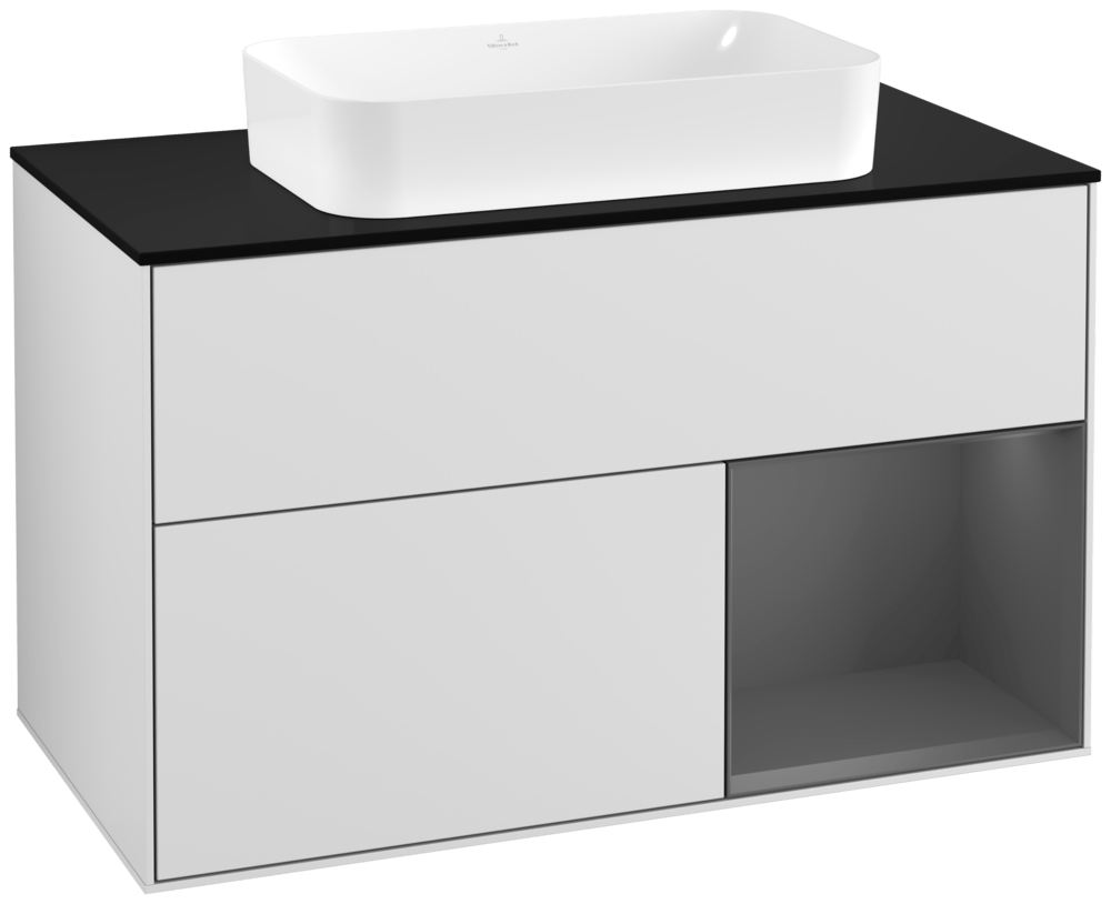 V&B Waschtisch-Unterschrank Abdeckplatte black matt Finion 100x60,3cm, Regal rechts Anthracite matt, White matt lacquer