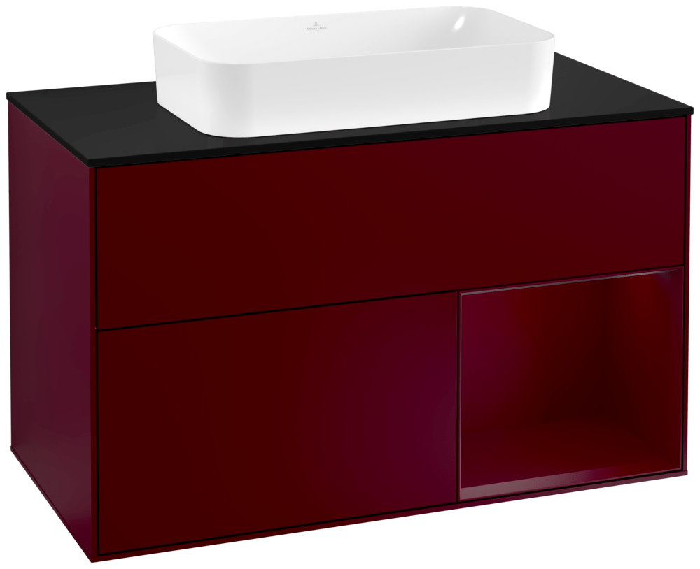 V&B Waschtisch-Unterschrank Abdeckplatte black matt Finion 100x60,3cm, Regal rechts Peony, Peony Matt