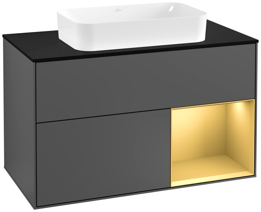 V&B Waschtisch-Unterschrank Abdeckplatte black matt Finion 100x60,3cm, Regal rechts Gold matt, Anthracite matt