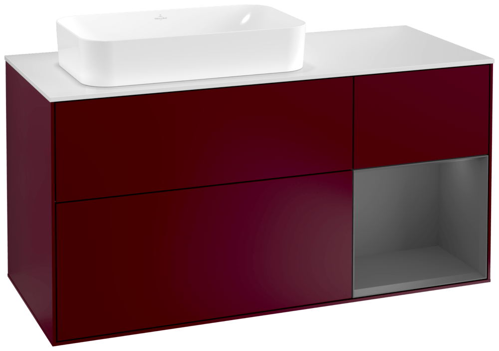 V&B Waschtisch-Unterschrank Finion 120cm, Abdeckplatte white matt, Regal rechts Anthracite matt, Peony Matt