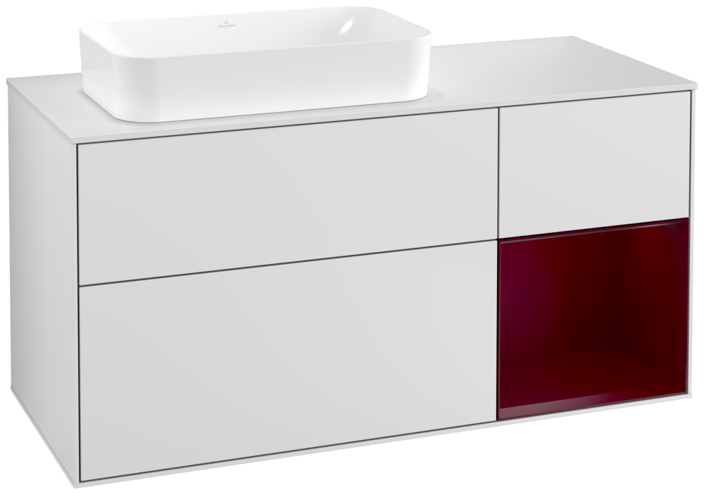 V&B Waschtisch-Unterschrank Finion 120cm, Abdeckplatte white matt, Regal rechts Peony, White matt lacquer