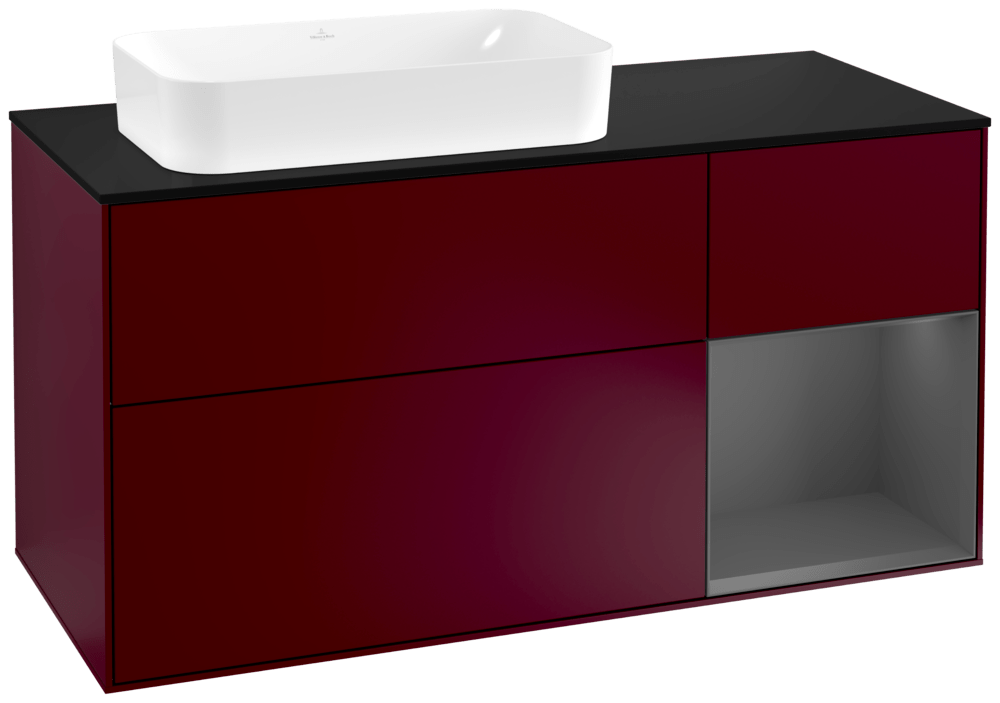 V&B Waschtisch-Unterschrank Finion 120cm, Abdeckplatte black matt, Regal rechts Anthracite matt, Peony Matt