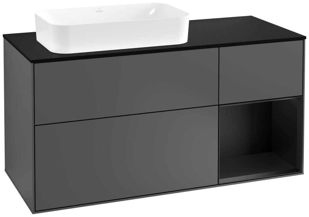 V&B Waschtisch-Unterschrank Finion 120cm, Abdeckplatte black matt, Regal rechts Black matt lacquer, Anthracite matt