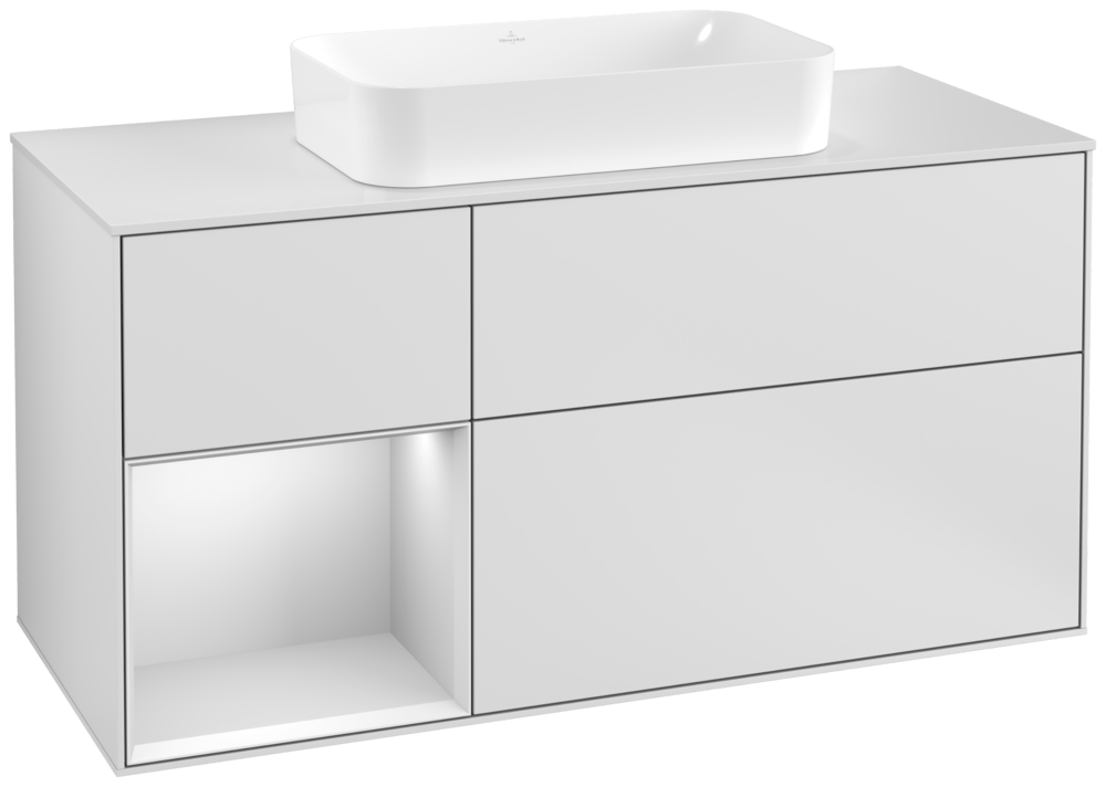 V&B Waschtisch-Unterschrank Finion 120cm, Abdeckplatte white matt, Regal links White matt lacquer, White matt lacquer