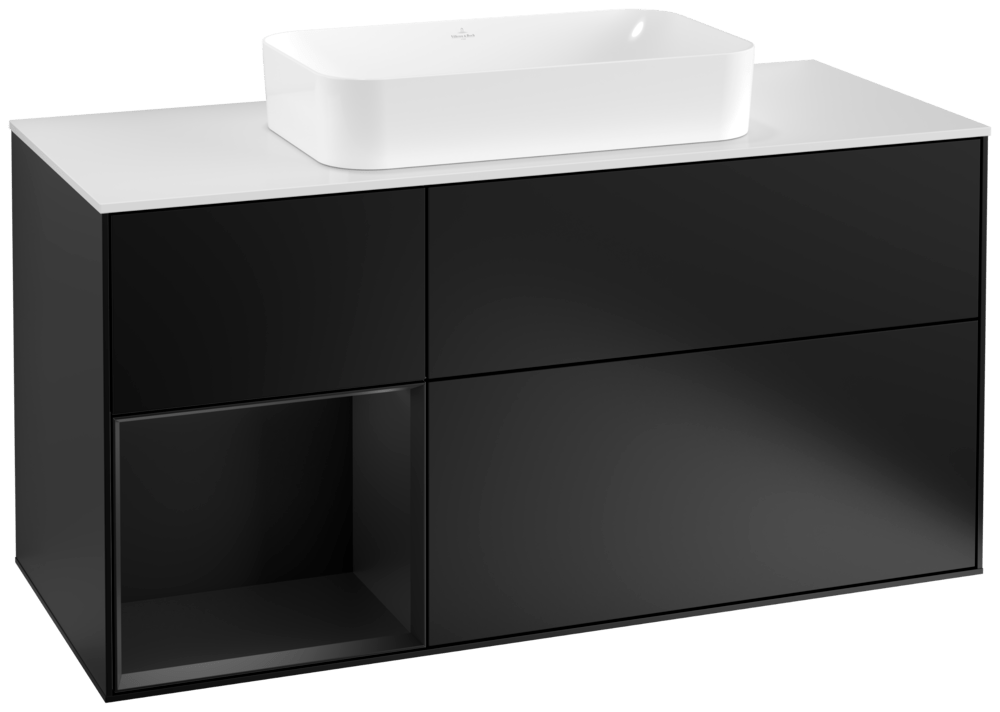 V&B Waschtisch-Unterschrank Finion 120cm, Abdeckplatte white matt, Regal links Black matt lacquer, Black matt lacquer