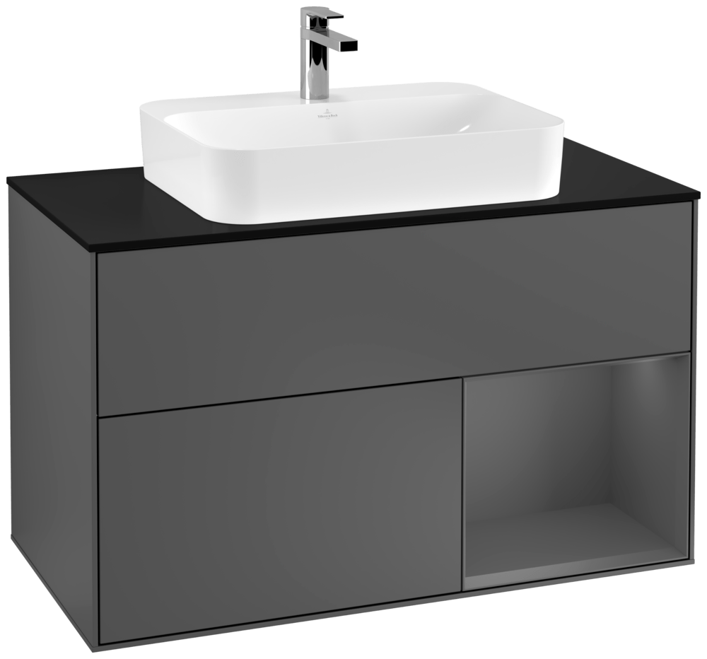 V&B Waschtisch-Unterschrank Finion 100cm, Abdeckplatte black matt, Regal rechts Anthracite matt, Anthracite matt