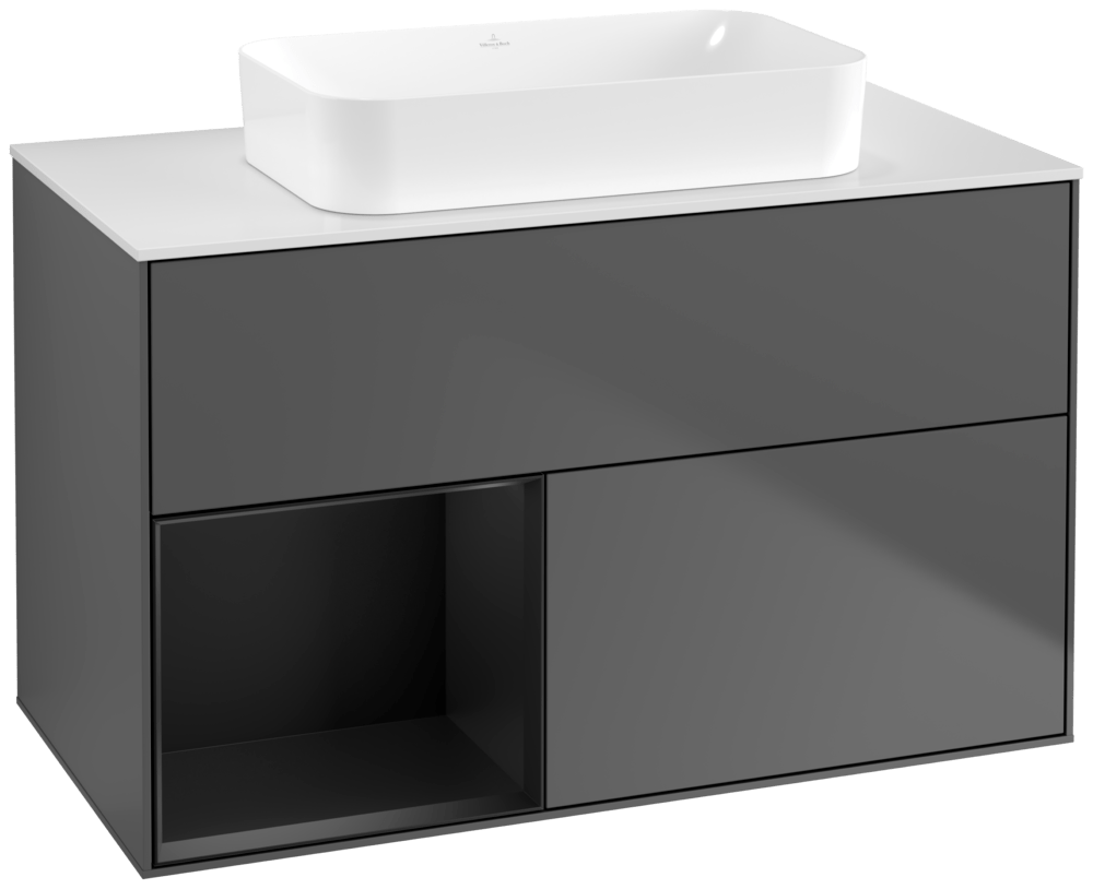 V&B Waschtisch-Unterschrank Finion 100x60,3x50,1cm, Regal links Black matt lacquer, Anthracite matt