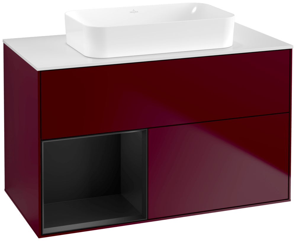 V&B Waschtisch-Unterschrank Finion 100x60,3x50,1cm, Regal links Black matt lacquer, Peony Matt